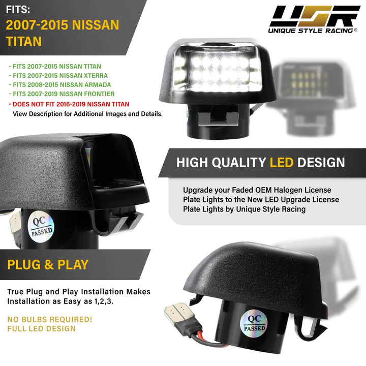 2007 - 2015 Nissan Titan, Armada & Xterra White LED Rear License Plate Lights