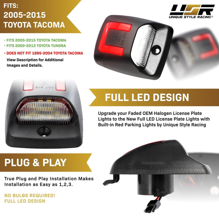 2005 - 2015 Toyota Tacoma Pickup Red "U" Shape + White LED License Plate Lights