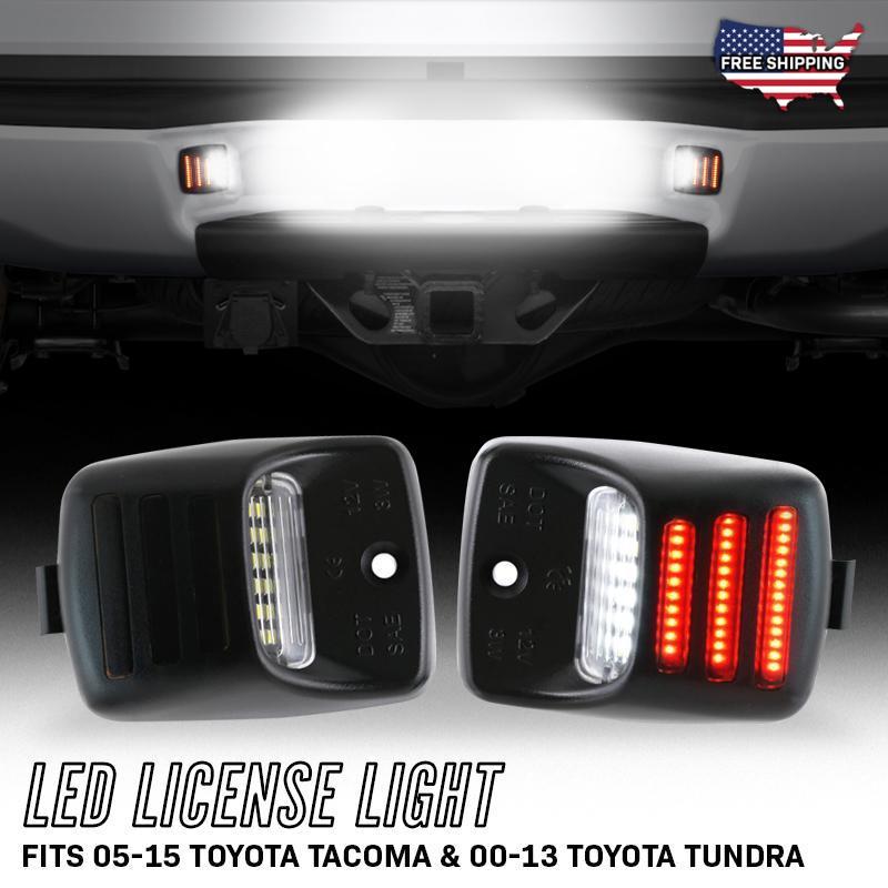 2005 - 2015 Toyota Tacoma / 2000 - 2013 Tundra 18 SMD Plug & Play Error Free LED License Plate Light with 3 RED Bars Assembly x2 Lamps A Set
