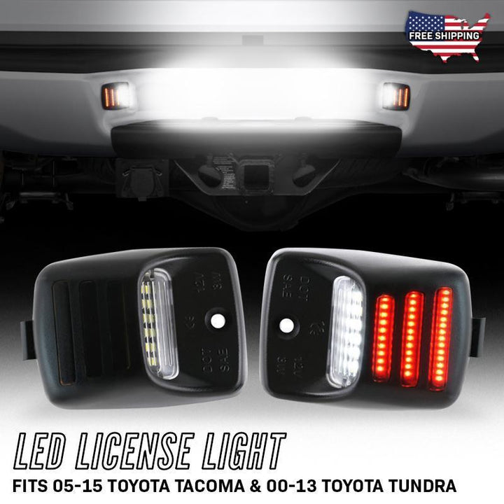 2005 - 2015 Toyota Tacoma / 2000 - 2013 Tundra 18 SMD Plug & Play Error Free LED License Plate Light with 3 RED Bars Assembly x2 Lamps A Set