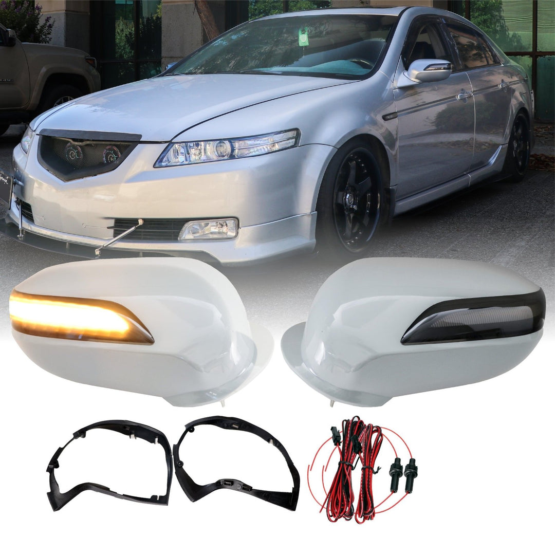 2004 - 2006 Acura TL TypeS Style Side Mirror Cover w/ Sequential Amber LED Smoke Lens Turn Signal Upgrade