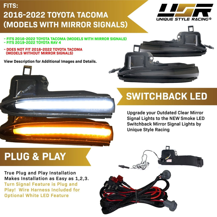 2016 - 2022 Toyota Tacoma USR Smoke Lens Switchback Amber/White LED Mirror Turn Signal Lights