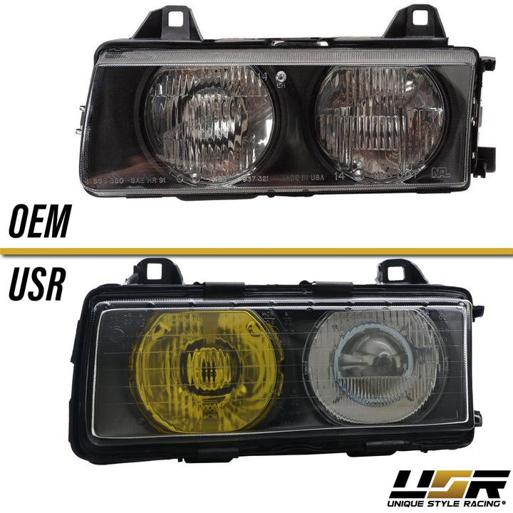 1992 - 1999 BMW E36 3 Series Yellow High Clear Low Glass Lens Hella Euro Ellipsoid Projector Headlight