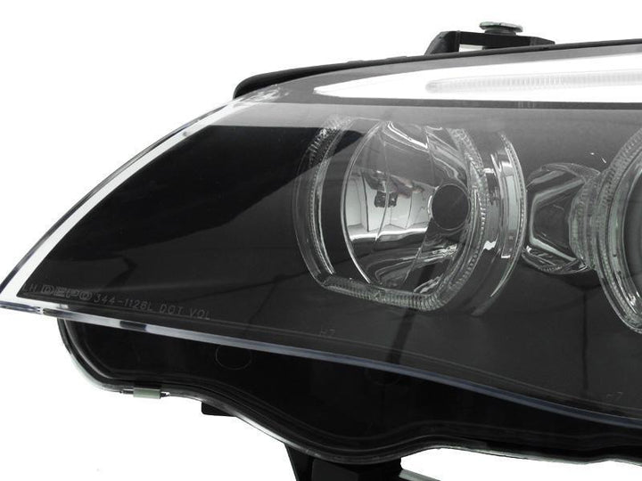 2004 - 2007 BMW 5 Series E60/E61 Projector V3 F30 Style Square Bottom Angel Eye White LED Halo U Rings Projector Headlight For Factory Xenon Model