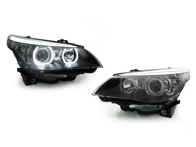 2004 - 2007 BMW 5 Series E60/E61 Projector V3 F30 Style Square Bottom Angel Eye White LED Halo U Rings Projector Headlight For Factory Xenon Model