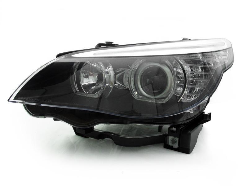 2004 - 2007 BMW 5 Series E60/E61 Projector V3 F30 Style Square Bottom Angel Eye White LED Halo U Rings Projector Headlight For Factory Xenon Model