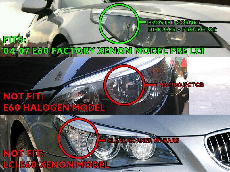 2004 - 2007 BMW 5 Series E60/E61 Projector V3 F30 Style Square Bottom Angel Eye White LED Halo U Rings Projector Headlight For Factory Xenon Model