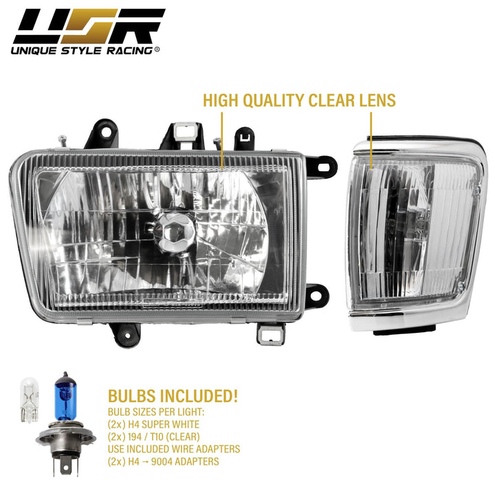 1992-1995 Toyota 4Runner Euro Style Chrome Housing Crystal Style Glass Lens Headlights with Clear Lens Corner Lights