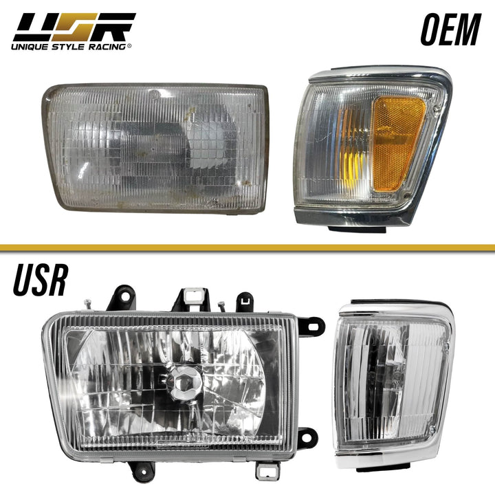 1992-1995 Toyota 4Runner Euro Style Chrome Housing Crystal Style Glass Lens Headlights with Clear Lens Corner Lights