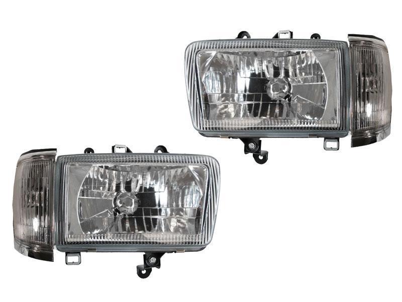 1992 - 1995 Toyota 4Runner Euro Style Crystal Chrome Headlights + Clear Corner Lights W/ H4 to 9004 Plug and Play Wiring Adapters