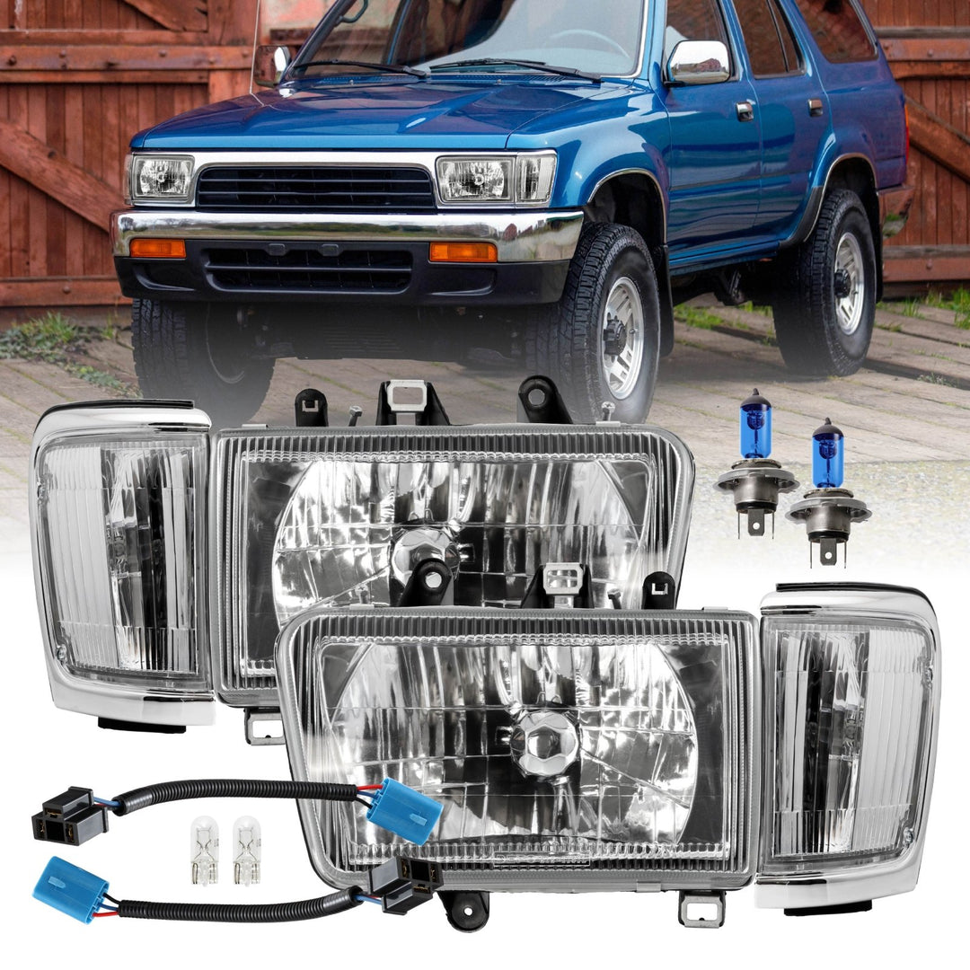 1992-1995 Toyota 4Runner Euro Style Chrome Housing Crystal Style Glass Lens Headlights with Clear Lens Corner Lights