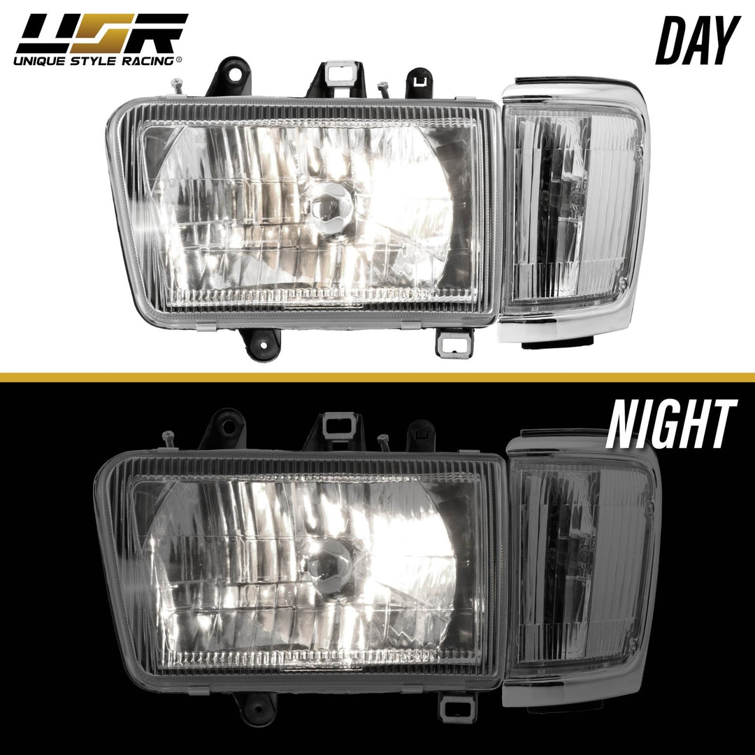 1992-1995 Toyota 4Runner Euro Style Chrome Housing Crystal Style Glass Lens Headlights with Clear Lens Corner Lights