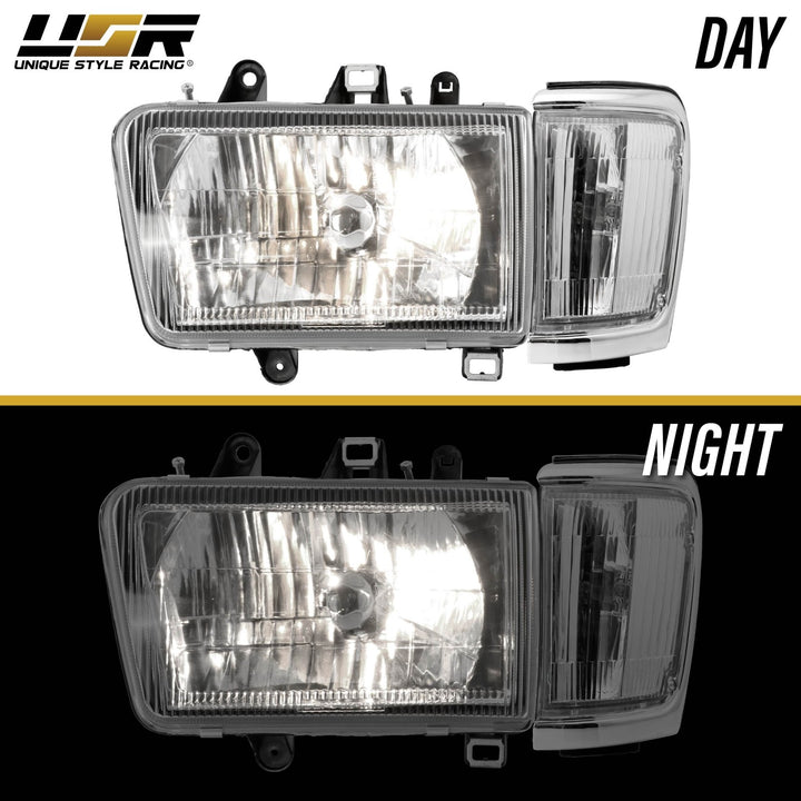 1992-1995 Toyota 4Runner Euro Style Chrome Housing Crystal Style Glass Lens Headlights with Clear Lens Corner Lights