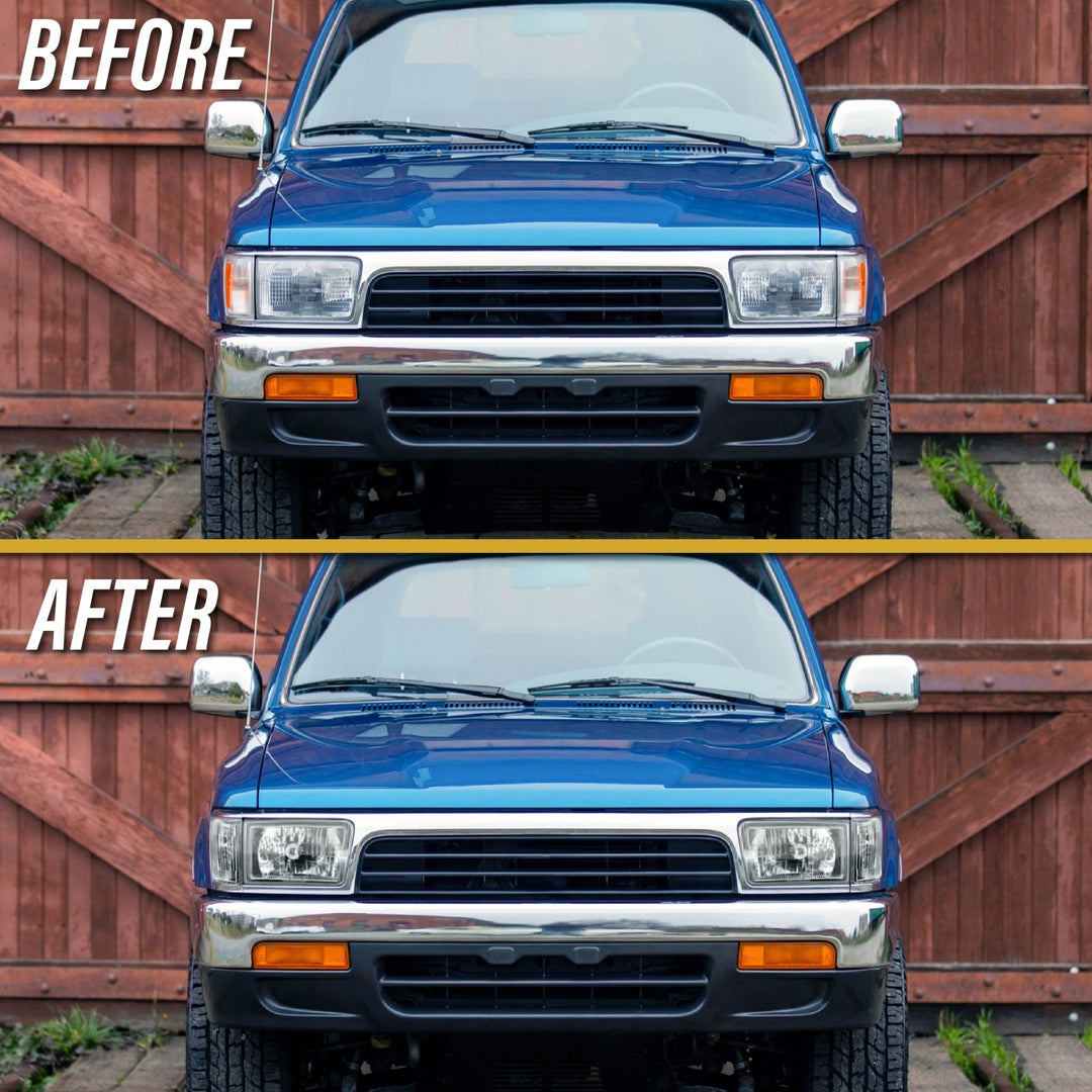 1992-1995 Toyota 4Runner Euro Style Chrome Housing Crystal Style Glass Lens Headlights with Clear Lens Corner Lights