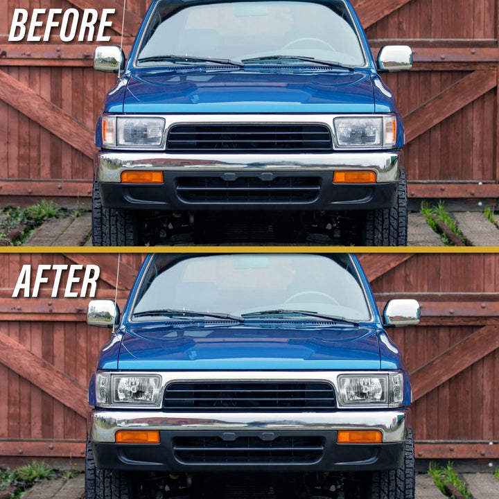 1992-1995 Toyota 4Runner Euro Style Chrome Housing Crystal Style Glass Lens Headlights with Clear Lens Corner Lights
