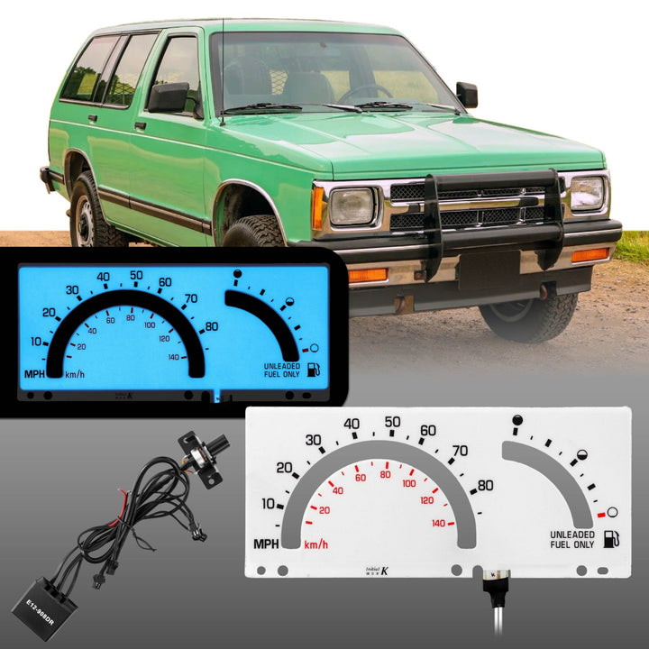 1982-1993 Chevrolet Chevy S10 85 MPH White Face Blue/Green Glow Gauge Face for Instrument Cluster