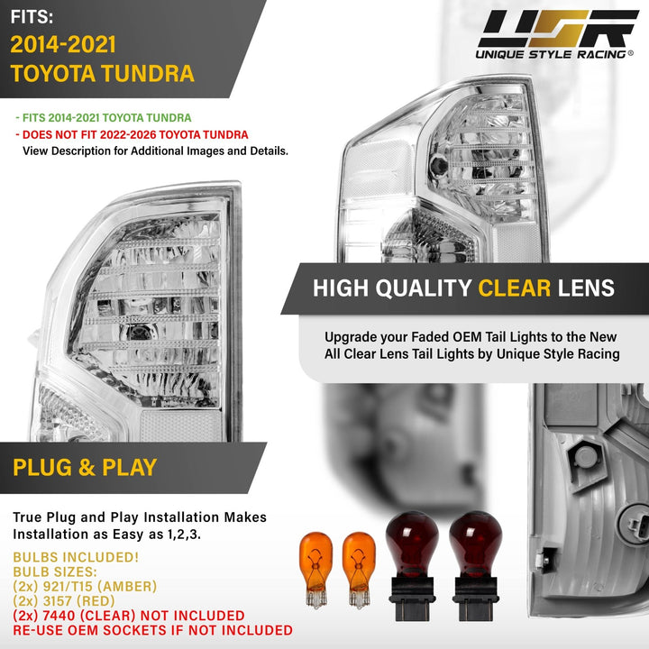 2014-2021 Toyota Tundra All Clear Lens Tail Lights