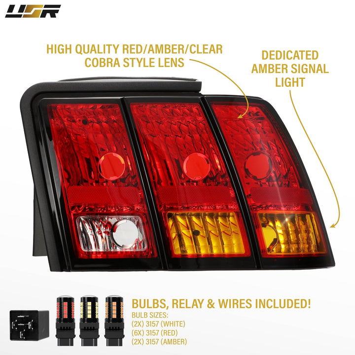 1999 2000 2001 2002 2003 2004 Ford Mustang New Edge Cobra Style Tail Light Plus Wire Harness with Relay Kit

#optional-items_tail-light-plus-led-bulbs-and-cobra-wire-harness-with-relay