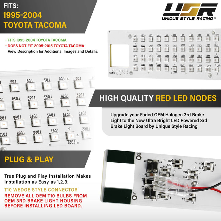 1995 1996 1997 1998 1999 2000 2001 2002 2003 2004 Toyota Tacoma Clear, Smoke or Red Lens 3rd Brake Light with Gasket

#lens-color_led-board-only