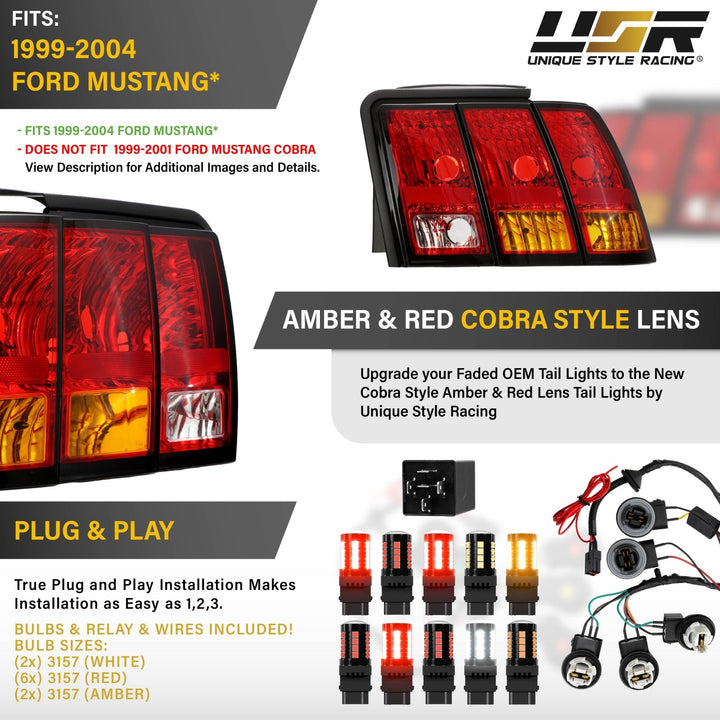1999 2000 2001 2002 2003 2004 Ford Mustang New Edge Cobra Style Tail Light Plus Wire Harness with Relay Kit

#optional-items_tail-light-plus-led-bulbs-and-cobra-wire-harness-with-relay