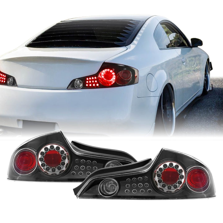 2003-2005 Infiniti G35 2 Door Coupe Black Housing Clear Lens LED Tail Lights