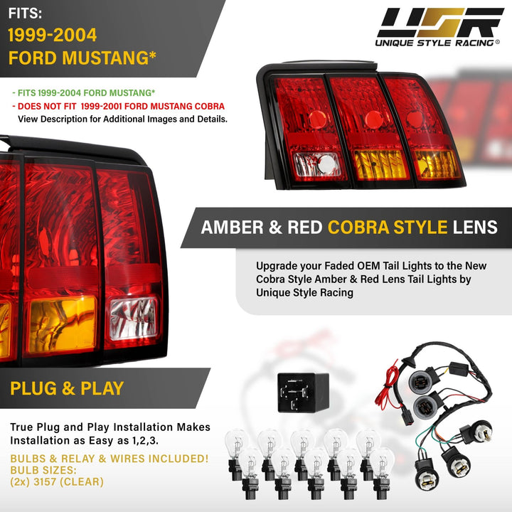 1999 2000 2001 2002 2003 2004 Ford Mustang New Edge Cobra Style Tail Light Plus Wire Harness with Relay Kit

#optional-items_tail-light-with-cobra-wire-harness-and-relay