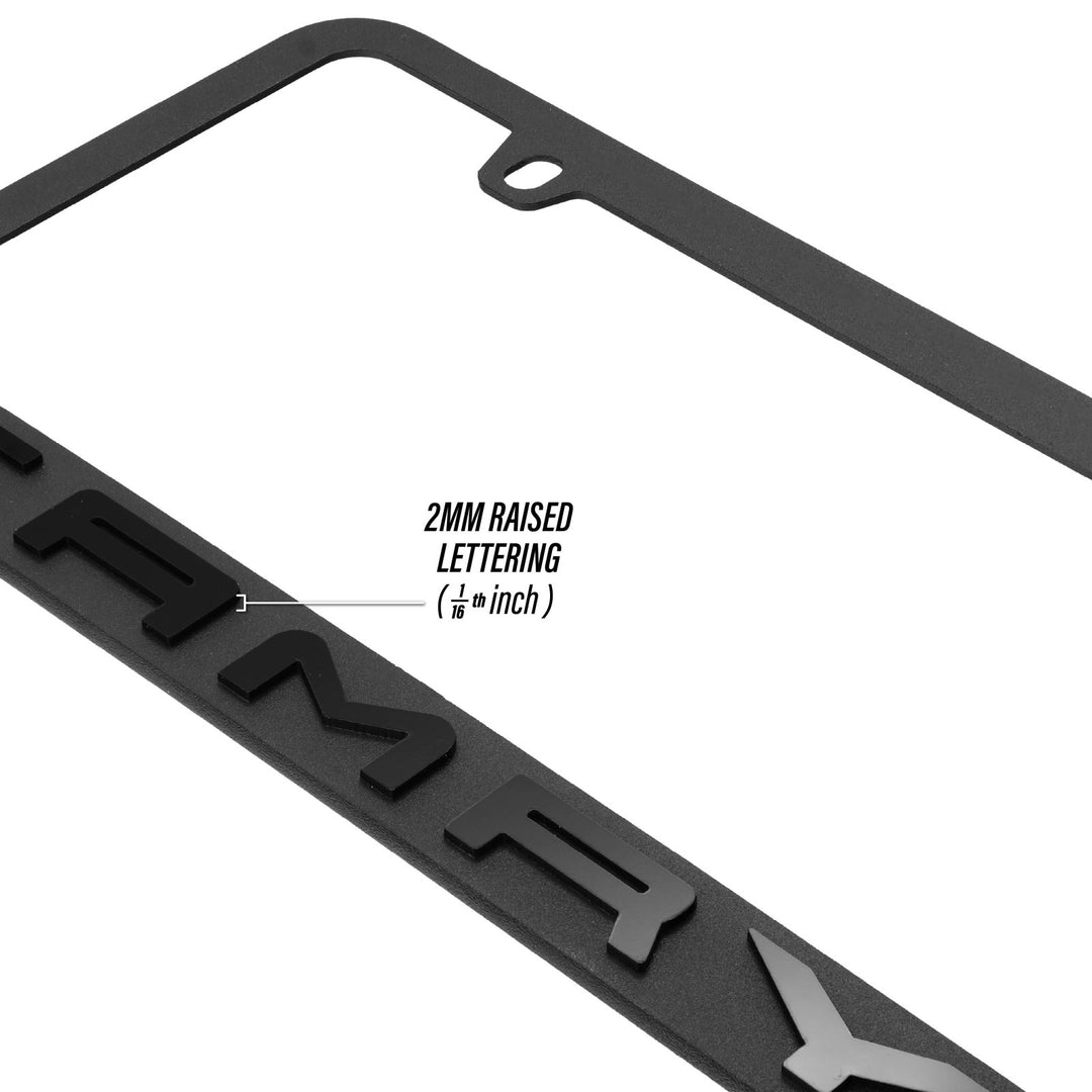 Toyota Camry Stealth Black Powder Coat License Plate Frame with 3D Raised Letters