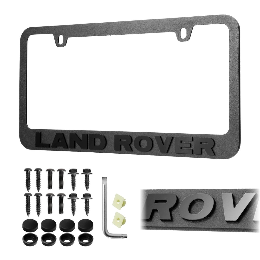 Land Rover Stealth Black Powder Coat License Plate Frame with 3D Raised Letters