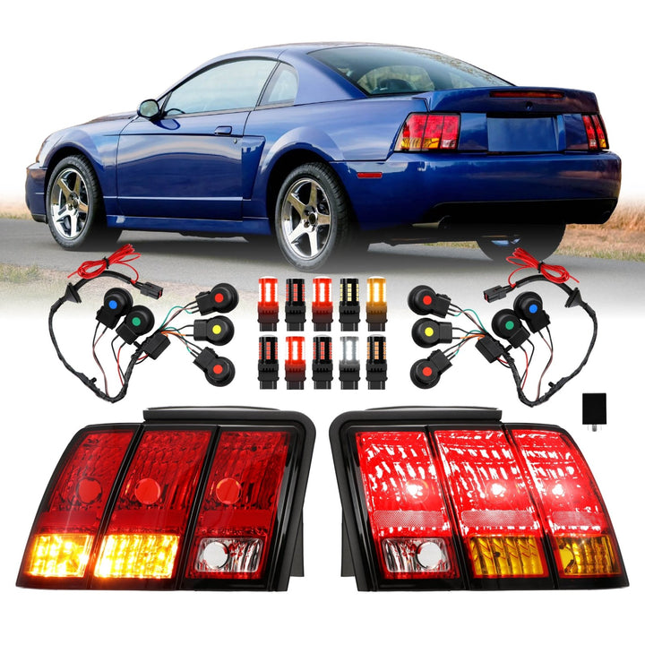 1999 2000 2001 2002 2003 2004 Ford Mustang New Edge Cobra Style Tail Light Plus Wire Harness with Relay Kit

#optional-items_tail-light-plus-led-bulbs-and-cobra-wire-harness-with-relay