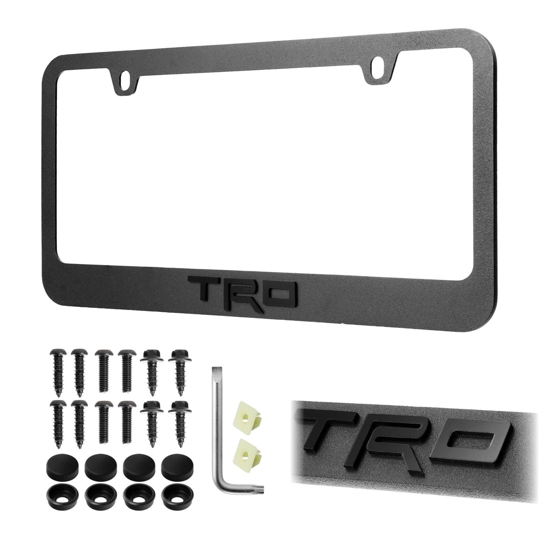 Toyota TRD Stealth Black Powder Coat License Plate Frame with 3D Raised Letters