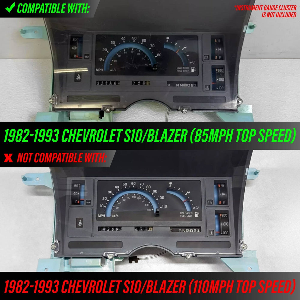 1982-1993 Chevrolet Chevy S10 85 MPH White Face Blue/Green Glow Gauge Face for Instrument Cluster