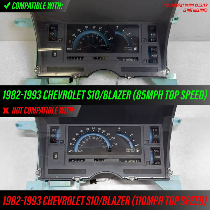 1982-1993 Chevrolet Chevy S10 85 MPH White Face Blue/Green Glow Gauge Face for Instrument Cluster