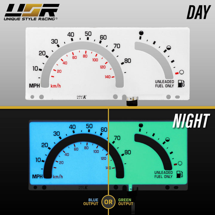 1982-1993 Chevrolet Chevy S10 85 MPH White Face Blue/Green Glow Gauge Face for Instrument Cluster