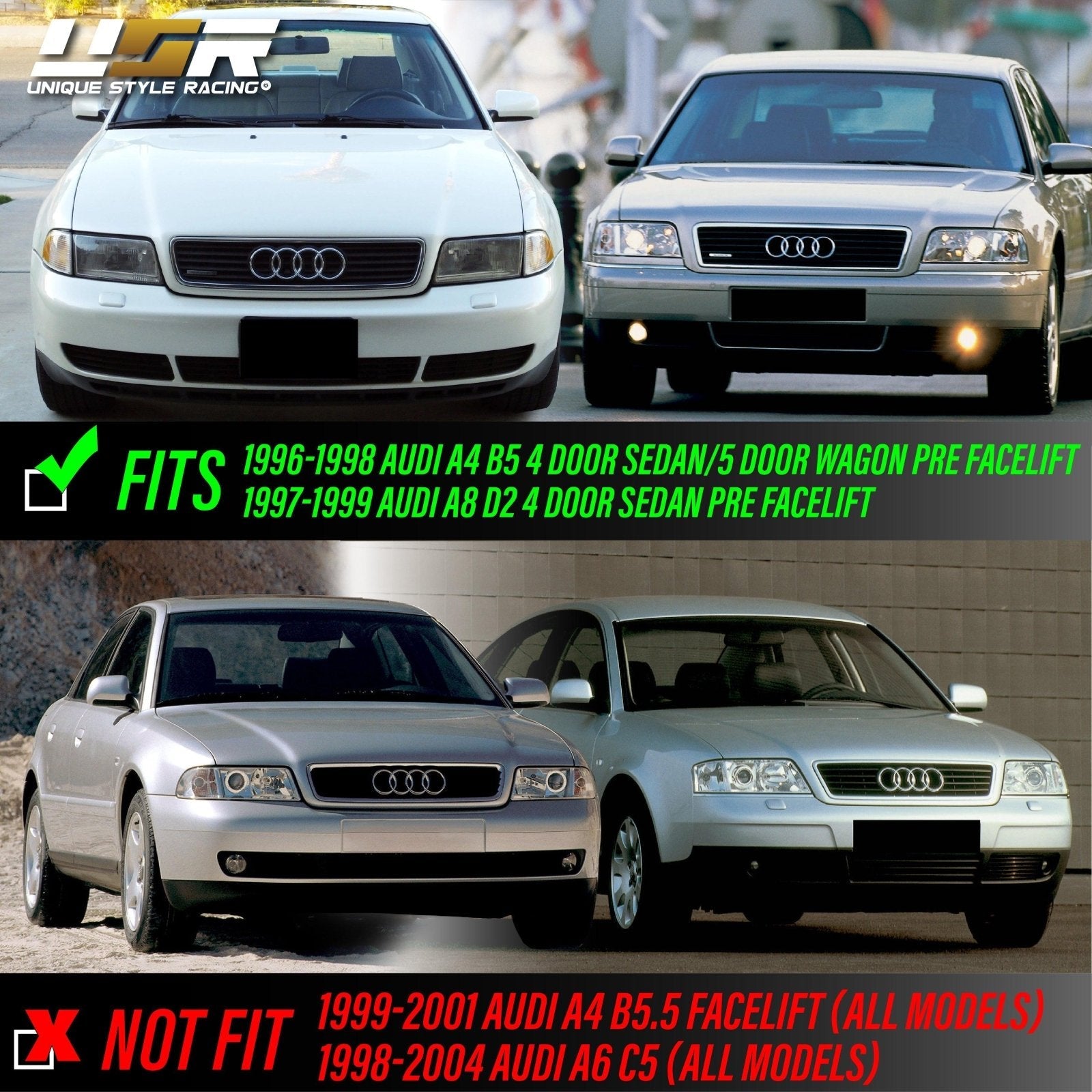 1996-1998 Audi A4 S4 B5 / 9799 A8 D2 Clear or Smoke Fender Side