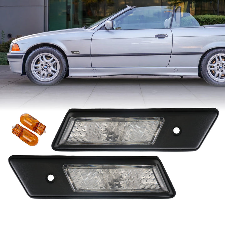 1992-1996 BMW 3 Series E36 / E34 5 Series / E32 7 Series Clear or Smoke Lens Fender Side Marker Light #lens-color_clear-lens-black-trim