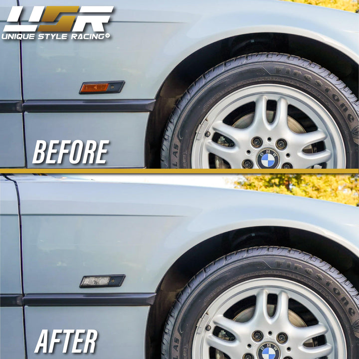 1992-1996 BMW 3 Series E36 / E34 5 Series / E32 7 Series Clear or Smoke Lens Fender Side Marker Light #lens-color_clear-lens-black-trim