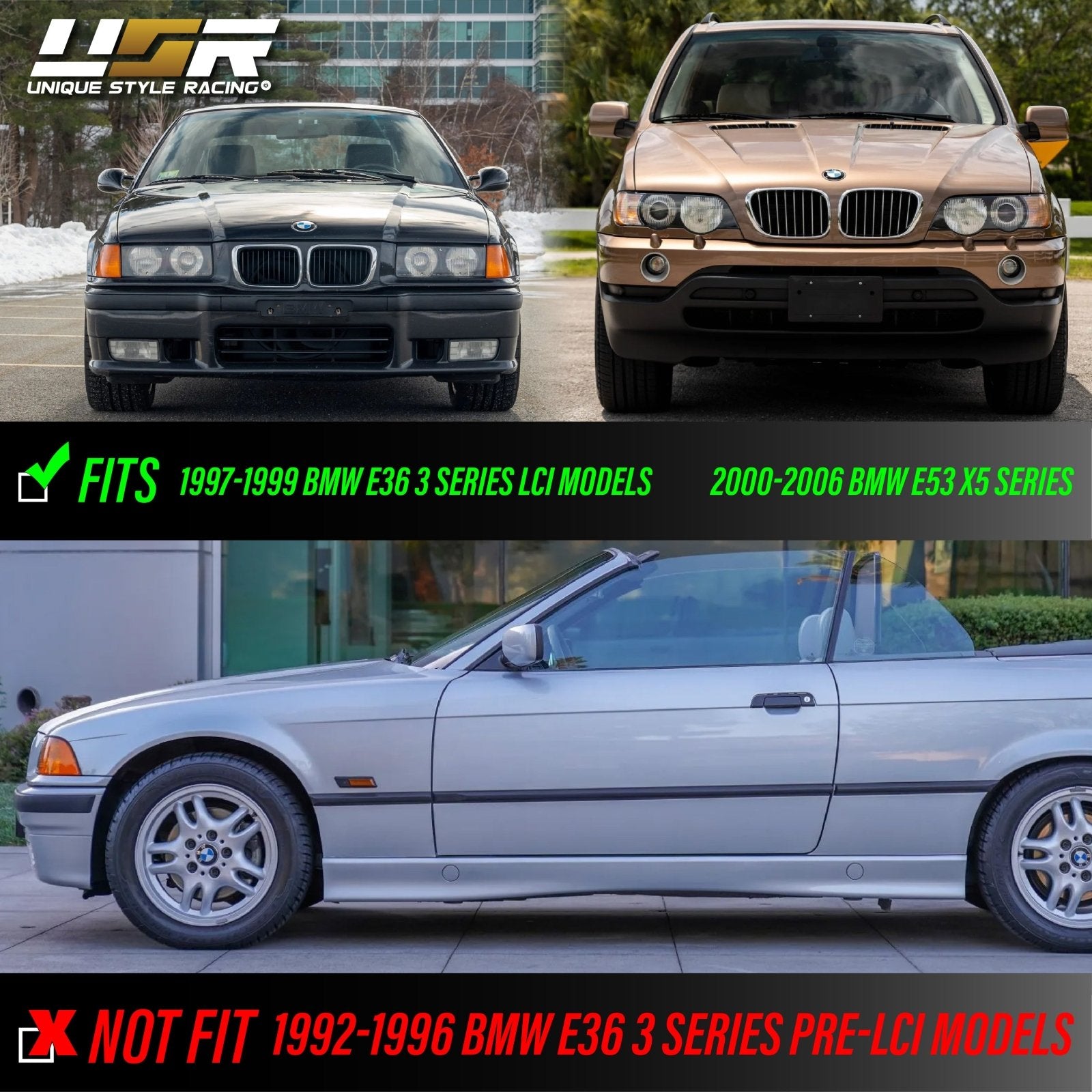 BMW E36 ライセンス プレート 1997-1999 BMW 3 Series E36 / 2000-2006 BMW E53 X5 Clear or