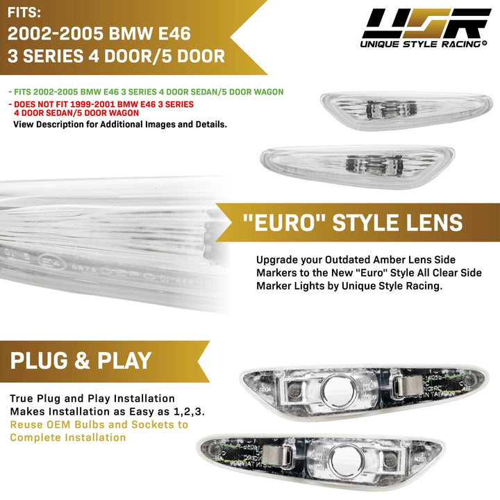2002-2005 BMW 3 Series E46 4D/5D Clear or Smoke Fender Side Marker Light

#lens-color_clear-lens