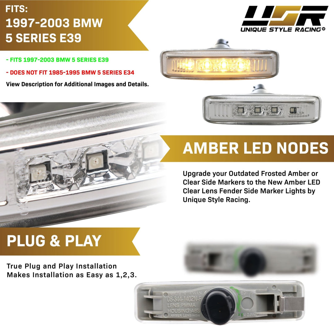 1997-2003 BMW E39 5 Series Clear or Smoke Lens Amber LED Side Marker Light