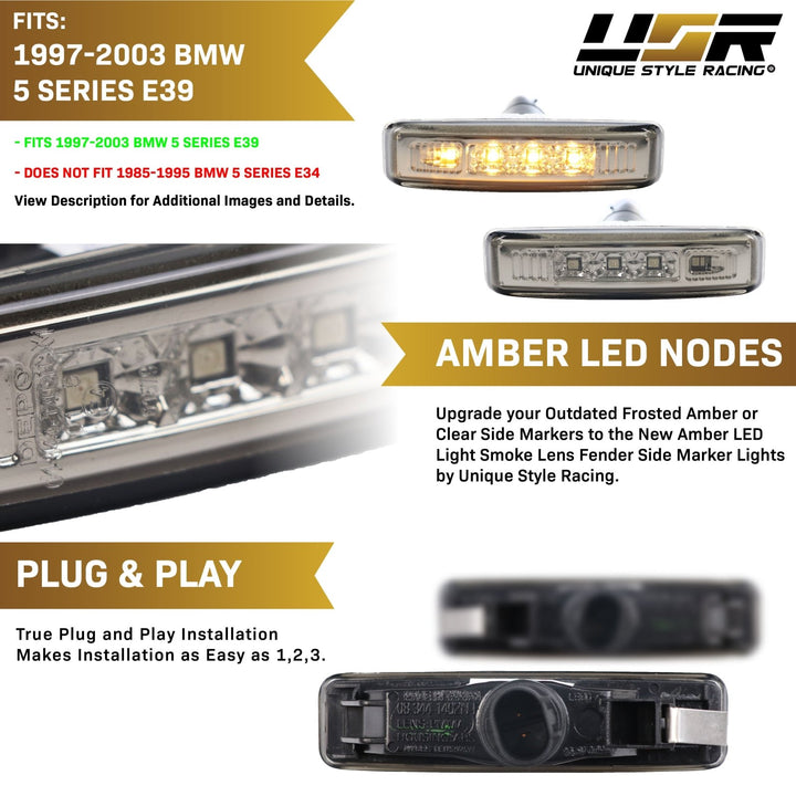 1997-2003 BMW E39 5 Series Clear or Smoke Lens Amber LED Side Marker Light

#color_smoke-lens-amber-led