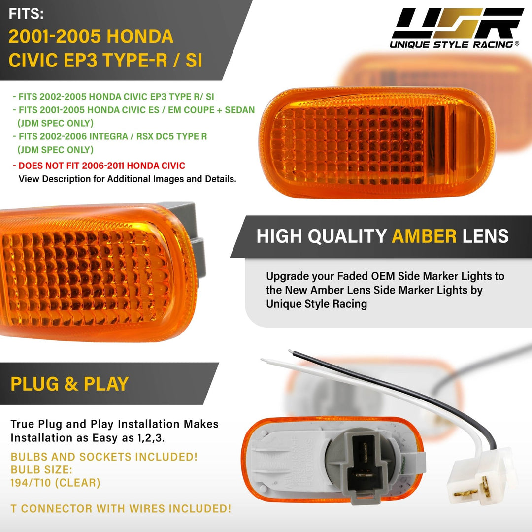 Universal JDM Amber or Clear Fender Side Marker Light For Acura / Honda Civic EM2 / Integra DC5 / Toyota / Nissan / Subaru