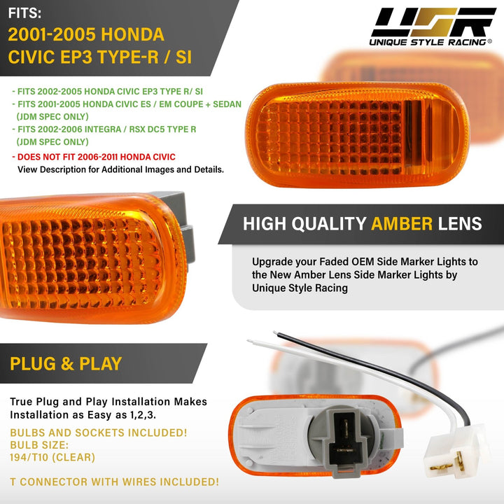 Universal JDM Amber or Clear Fender Side Marker Light For Acura / Honda Civic EM2 / Integra DC5 / Toyota / Nissan / Subaru