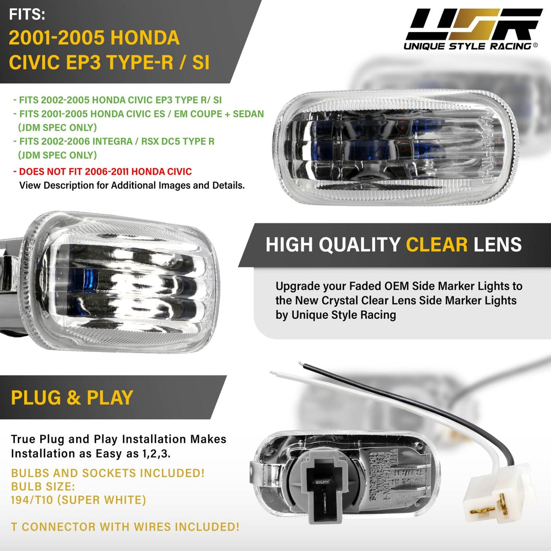 Universal JDM Amber or Clear Fender Side Marker Light For Acura / Honda Civic EM2 / Integra DC5 / Toyota / Nissan / Subaru