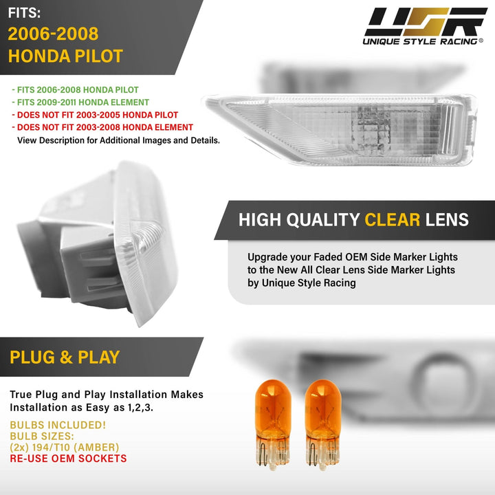 2006 2007 2008 Honda Pilot 2009 2010 2011 Honda Element SC Clear or Smoke Fender Side Marker Lights

#lens-color_frosted-clear-lens