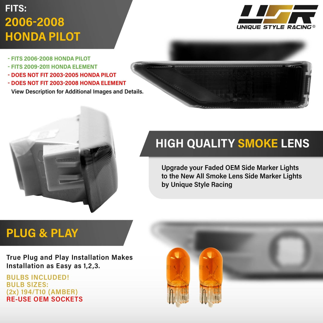 2006 2007 2008 Honda Pilot 2009 2010 2011 Honda Element SC Clear or Smoke Fender Side Marker Lights

#lens-color_frosted-smoke-lens