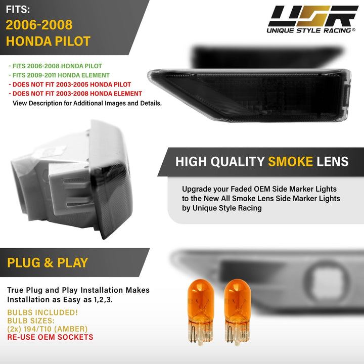 2006 2007 2008 Honda Pilot 2009 2010 2011 Honda Element SC Clear or Smoke Fender Side Marker Lights

#lens-color_frosted-smoke-lens