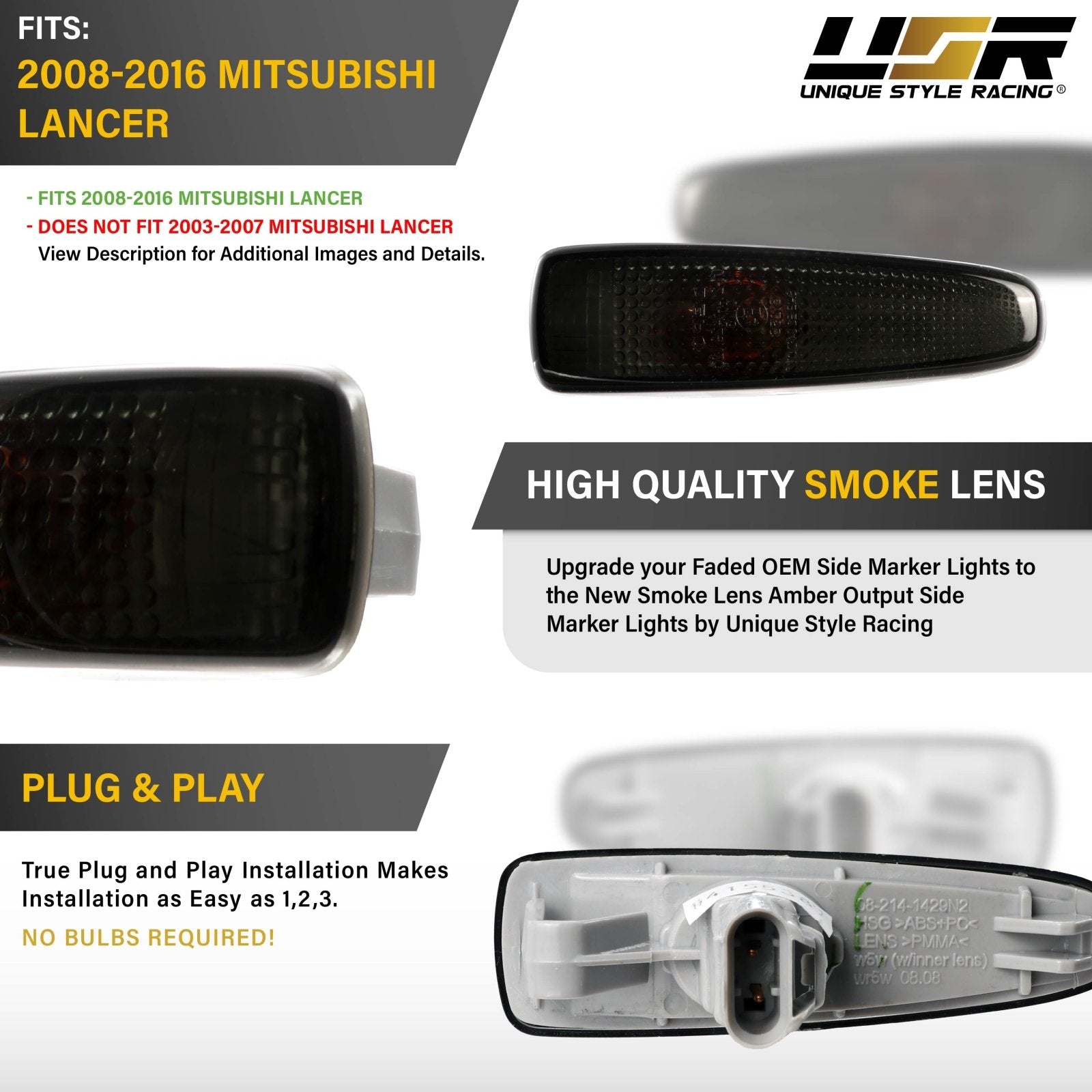 M18 スモークイエロー LED FRONT SMOKE SIDE MARKER LIGHTS FOR MITSUBISHI LANCER EVO