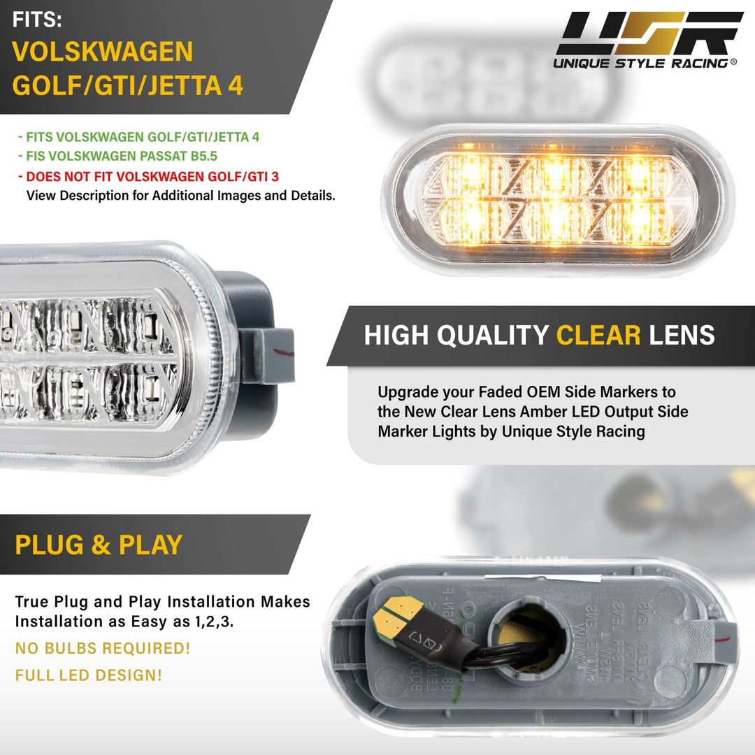 1999 - 2005 VW Golf / GTI / Jetta Mk.4 / 9805 Passat B5 Clear or Smoke Lens Amber LED Fender Side Marker Light