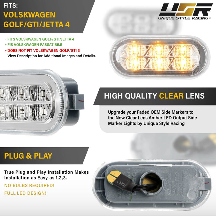 1999 - 2005 VW Golf / GTI / Jetta Mk.4 / 9805 Passat B5 Clear or Smoke Lens Amber LED Fender Side Marker Light
