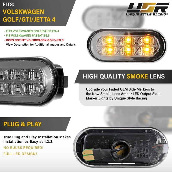 1999 - 2005 VW Golf / GTI / Jetta Mk.4 / 9805 Passat B5 Clear or Smoke Lens Amber LED Fender Side Marker Light